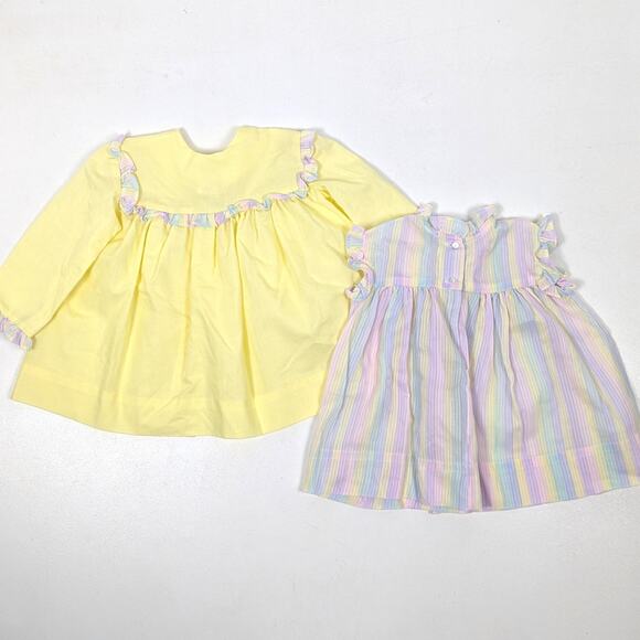 Vintage Dress Jacket Set Baby Girls Size 12m Yellow Pastel Rainbow Spring - Picture 4 of 5